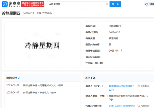 最新实盘配资服务  肯德基注册冷静星期四商标